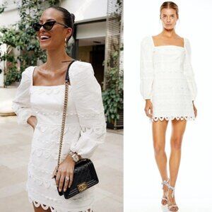 La Maison Talulah Square Neck White Eyelet Embroidered Mini Dress Size 3XL Early